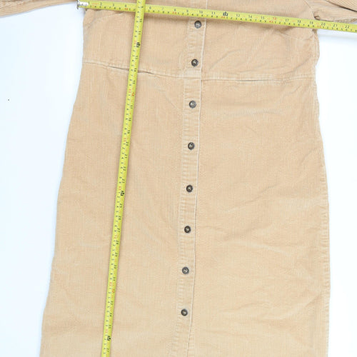Orvis Women Beige Corduroy Long Shirt Dress M 100% Cotton