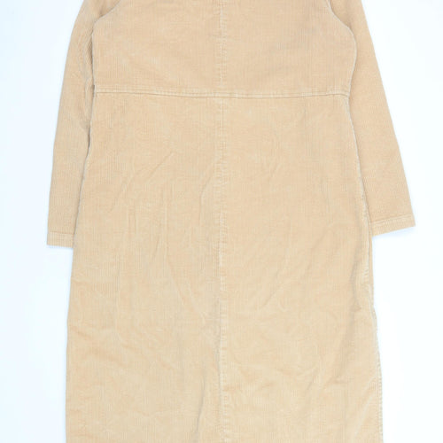Orvis Women Beige Corduroy Long Shirt Dress M 100% Cotton