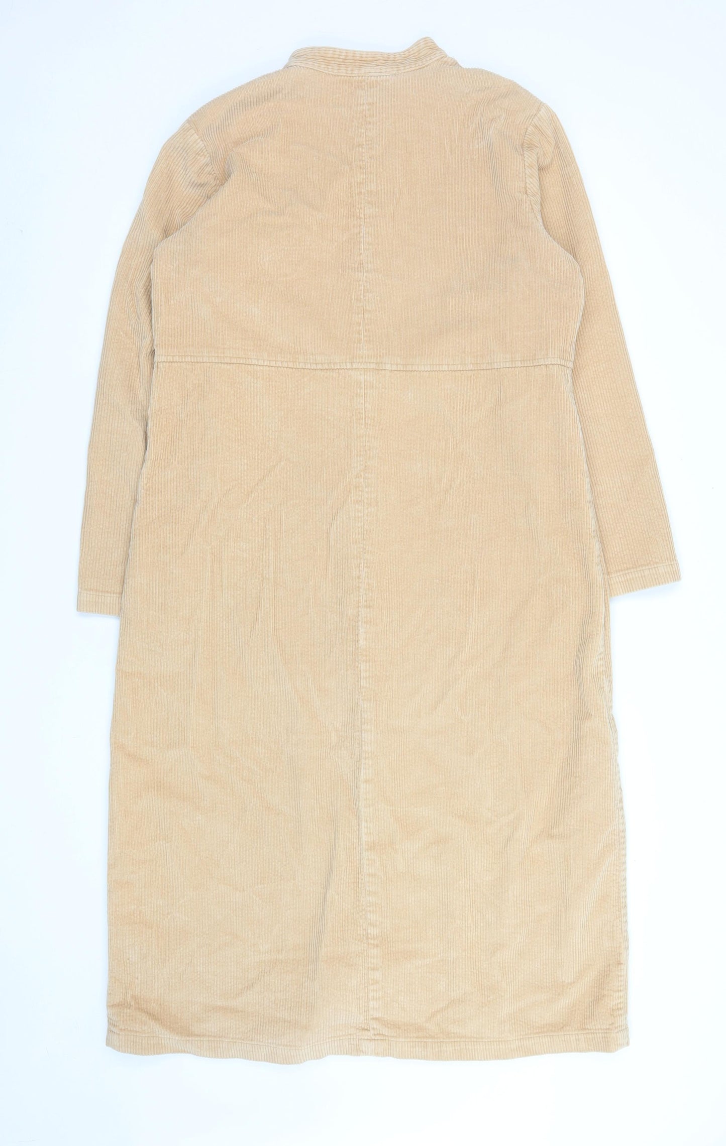 Orvis Women Beige Corduroy Long Shirt Dress M 100% Cotton