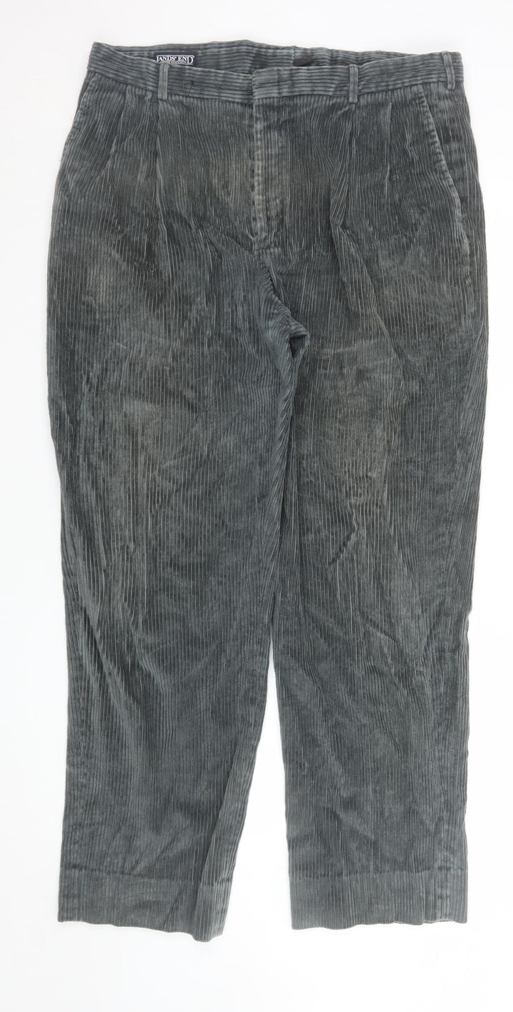 Lands' End Men's Grey Corduroy Trousers Size 38 Regular Classic Fit