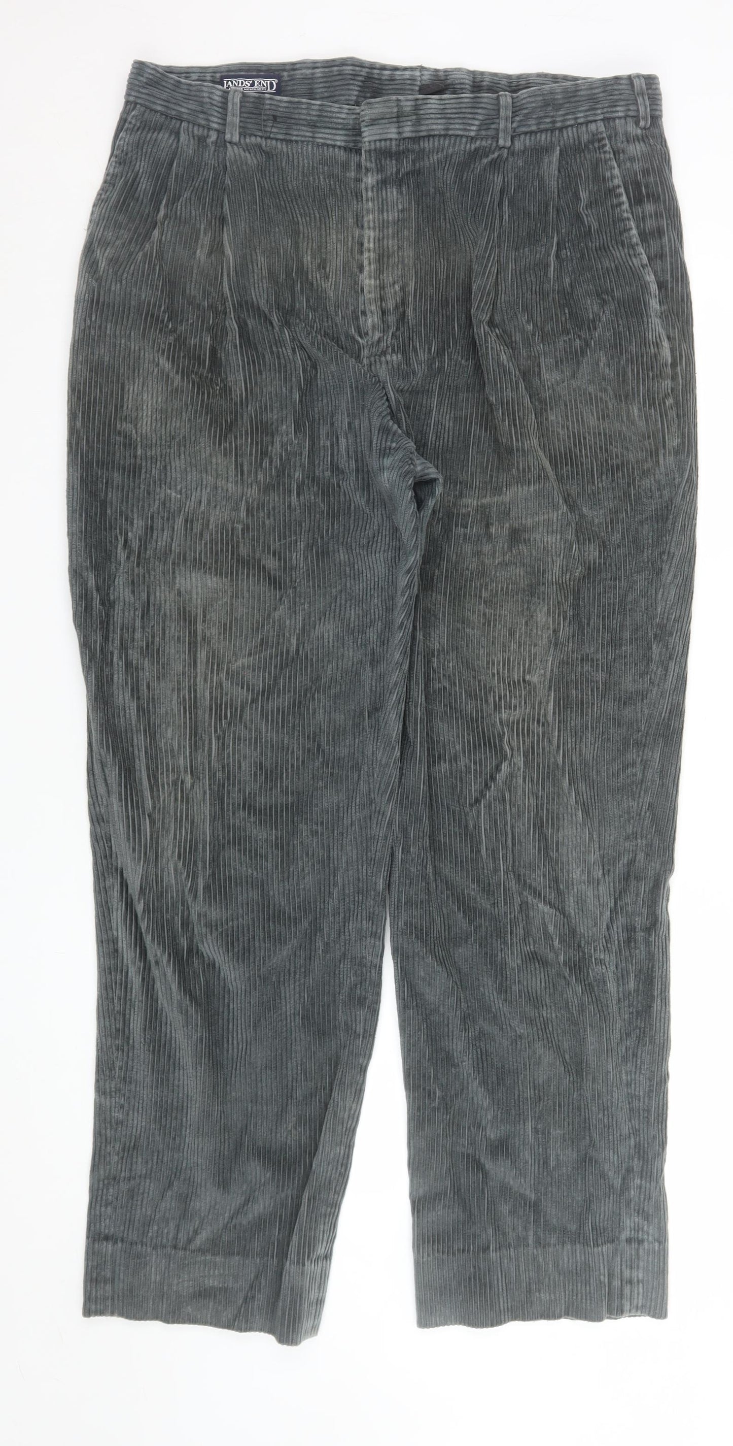 Lands' End Men's Grey Corduroy Trousers Size 38 Regular Classic Fit