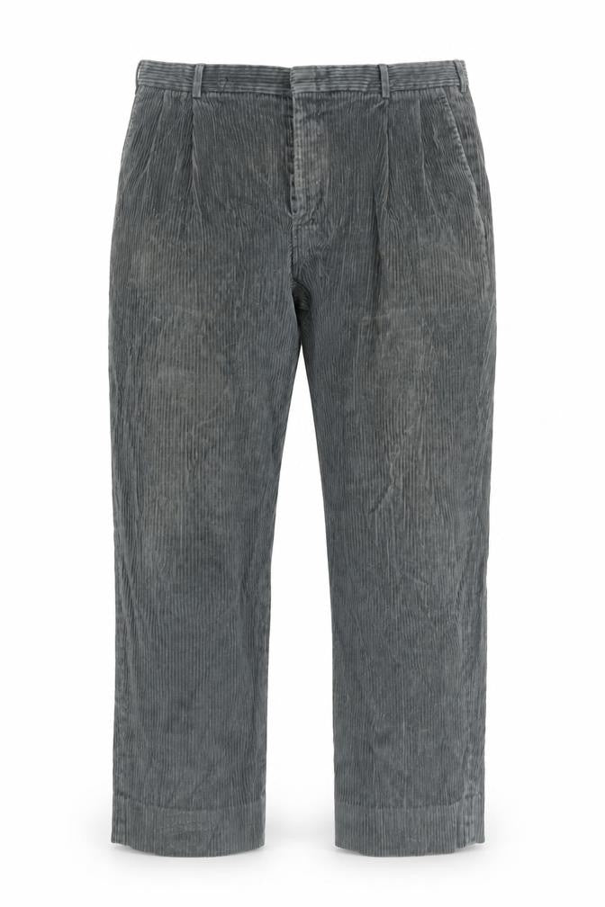 Front view of Lands' End Men's Grey Corduroy Trousers, size 38, Regular Classic Fit