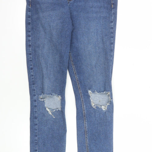 Topshop Women’s Blue Skinny Distressed Jeans W30 L34 Size 12