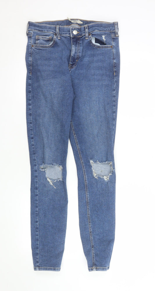 Topshop Women’s Blue Skinny Distressed Jeans W30 L34 Size 12