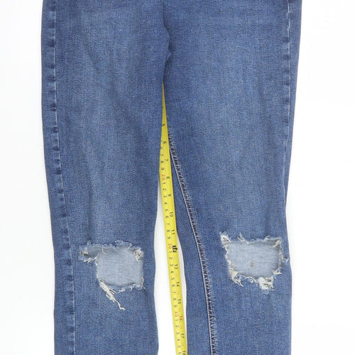 Topshop Women’s Blue Skinny Distressed Jeans W30 L34 Size 12