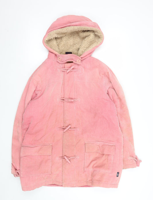 Cotton Traders Women's Pink Corduroy Hooded Duffle Coat Size S