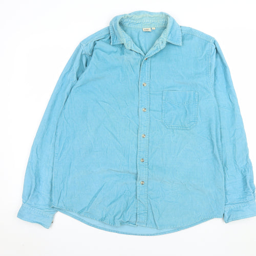 Cotton Traders Men's Blue Corduroy Long Sleeve Button-Up Shirt M