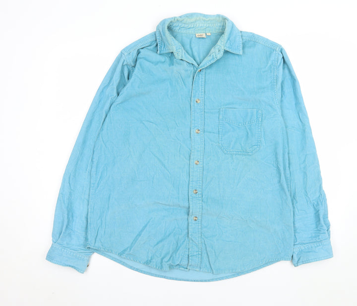 Cotton Traders Men's Blue Corduroy Long Sleeve Button-Up Shirt M