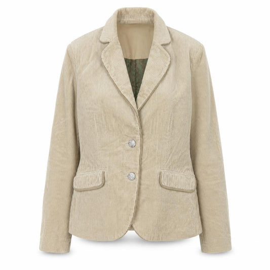 Front view of Crew Clothing Beige Corduroy Blazer Jacket Women, size 12