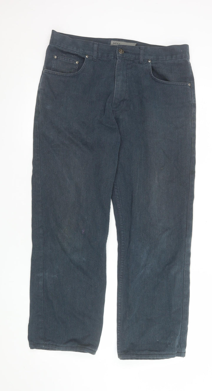 Next Men's Blue Loose Fit Cotton Blend Jeans 34S Classic Casual Trousers