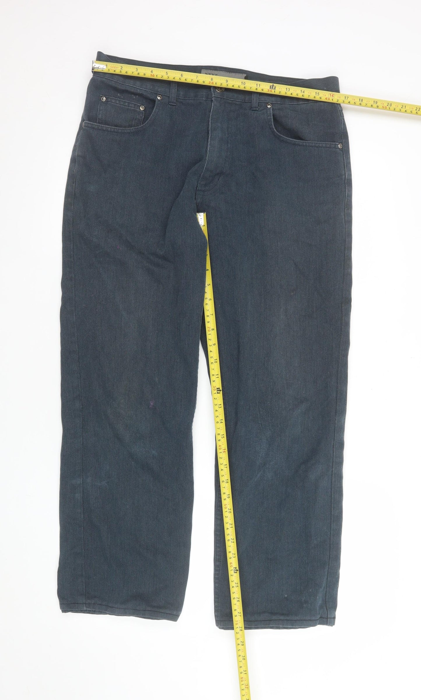Next Men's Blue Loose Fit Cotton Blend Jeans 34S Classic Casual Trousers