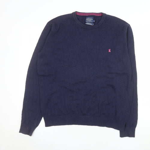 Joules Men's Navy Blue Merino Wool Cotton Crew Neck Jumper Size L
