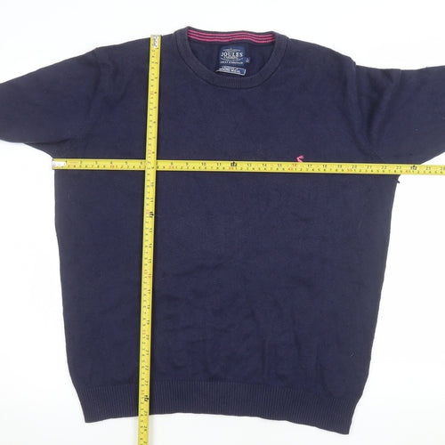 Joules Men's Navy Blue Merino Wool Cotton Crew Neck Jumper Size L