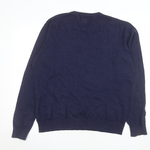 Joules Men's Navy Blue Merino Wool Cotton Crew Neck Jumper Size L