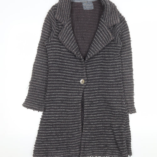 Monsoon Women Grey Wool Blend Striped Long Cardigan Size 10