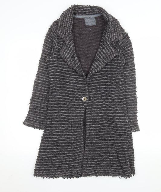 Monsoon Women Grey Wool Blend Striped Long Cardigan Size 10