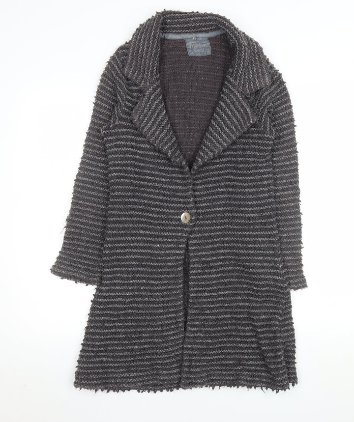 Monsoon Women Grey Wool Blend Striped Long Cardigan Size 10