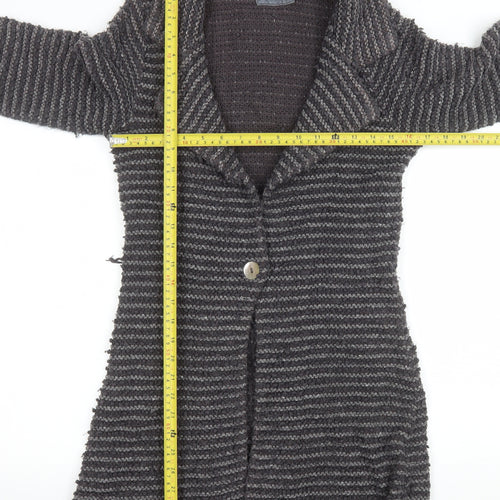Monsoon Women Grey Wool Blend Striped Long Cardigan Size 10