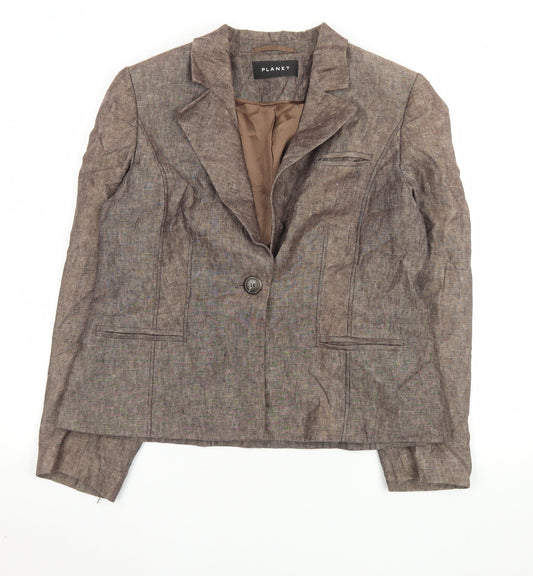 Planet Women's Brown Linen Single-Breasted Blazer UK 16