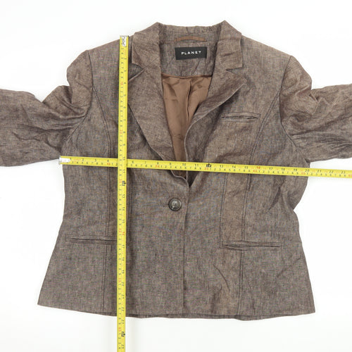 Planet Women's Brown Linen Single-Breasted Blazer UK 16