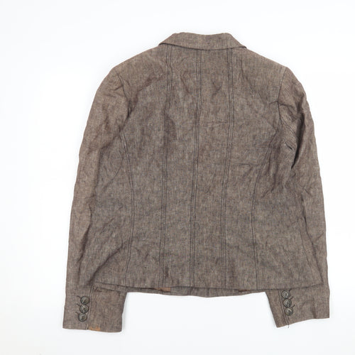 Planet Women's Brown Linen Single-Breasted Blazer UK 16