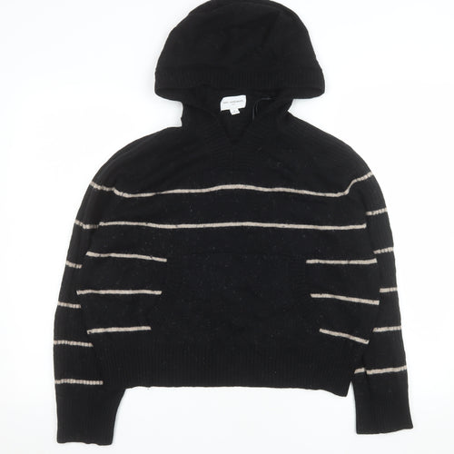 Next Women’s Black Striped Lambswool Pullover Hoodie Size Small