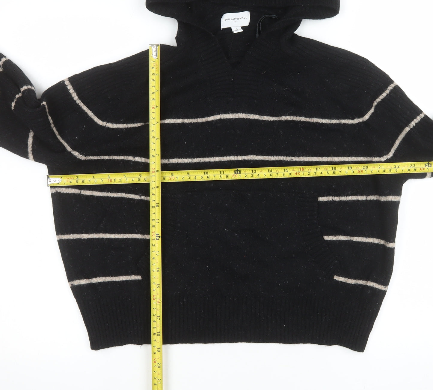 Next Women’s Black Striped Lambswool Pullover Hoodie Size Small