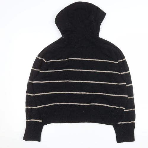 Next Women’s Black Striped Lambswool Pullover Hoodie Size Small
