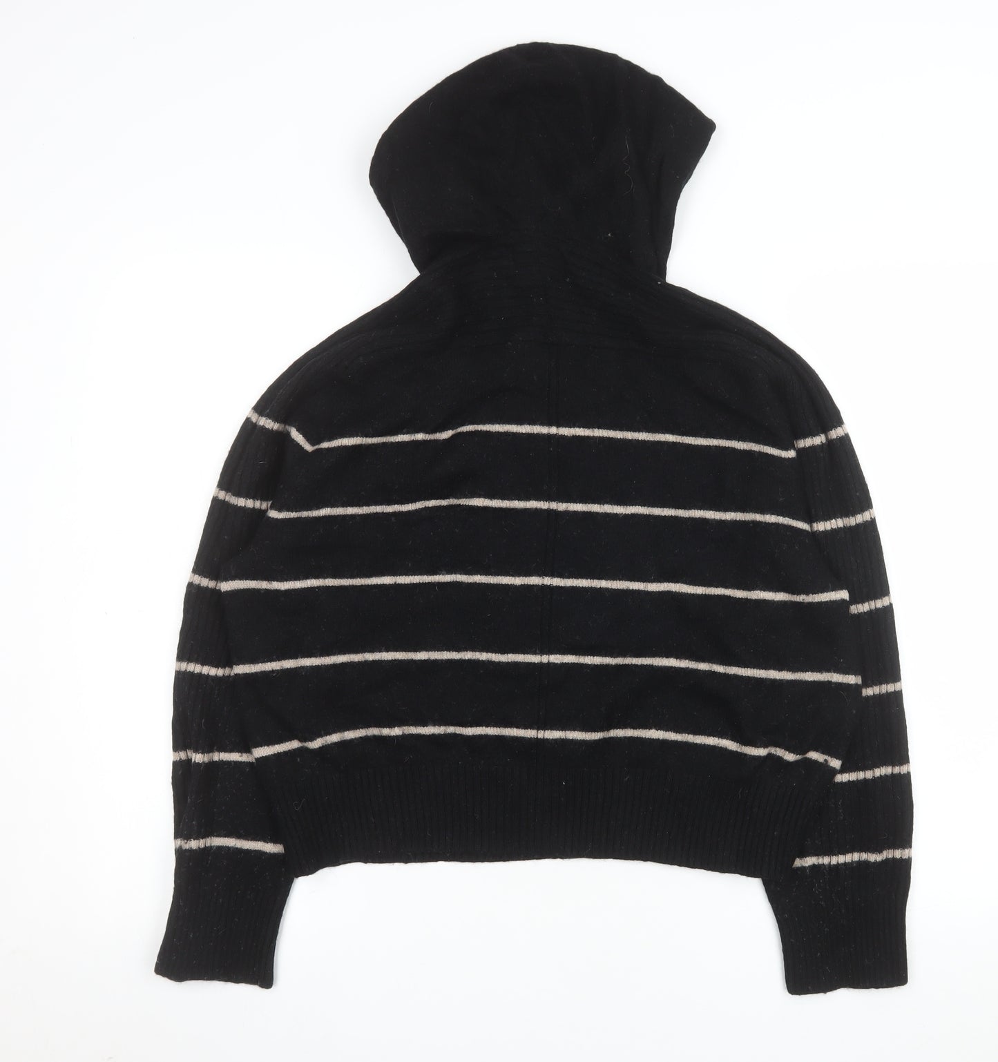 Next Women’s Black Striped Lambswool Pullover Hoodie Size Small
