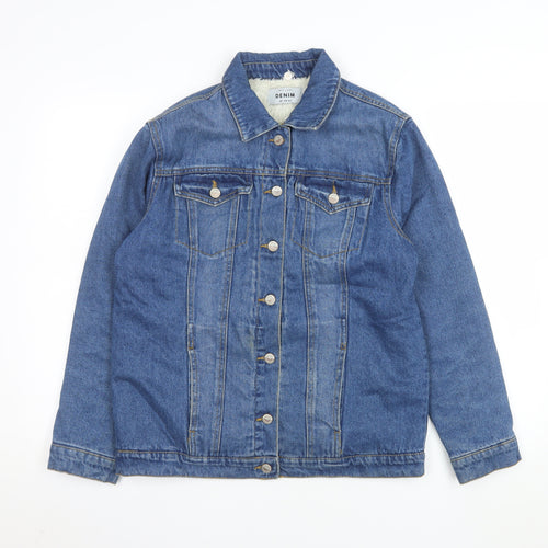 New Look Women Blue Denim Jacket Size 8 Lined Cotton Casual