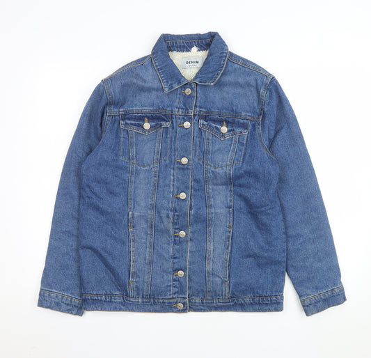 New Look Women Blue Denim Jacket Size 8 Lined Cotton Casual