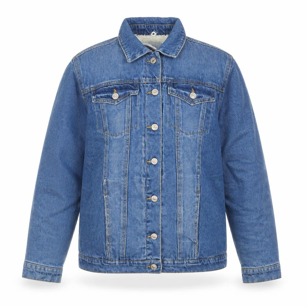 Front view of New Look Women Blue Denim Jacket, size 8, Lined Cotton Casual