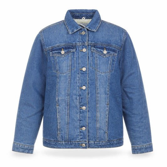 Front view of New Look Women Blue Denim Jacket, size 8, Lined Cotton Casual
