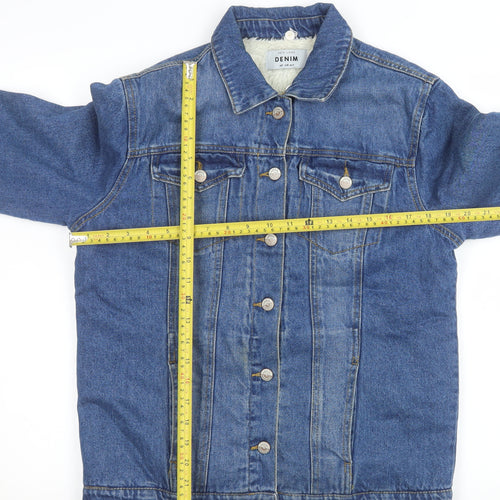 New Look Women Blue Denim Jacket Size 8 Lined Cotton Casual