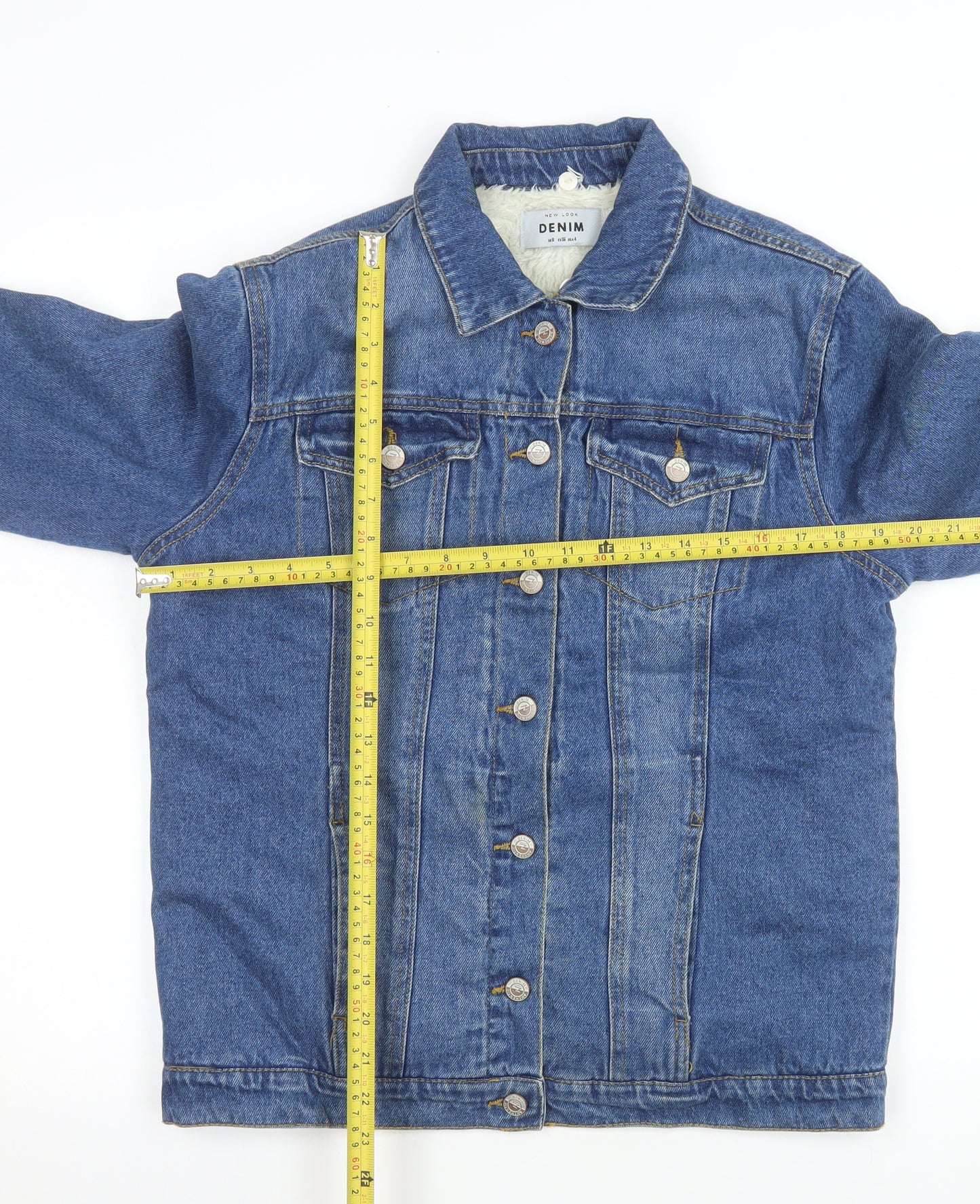 New Look Women Blue Denim Jacket Size 8 Lined Cotton Casual