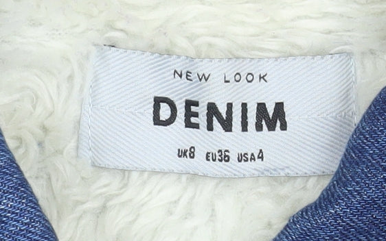 New Look Women Blue Denim Jacket Size 8 Lined Cotton Casual