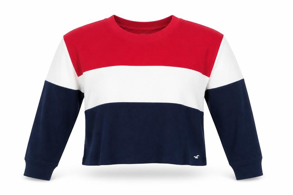 Hollister Womens Multicoloured Cropped Long Sleeve Boyfriend Tee M
