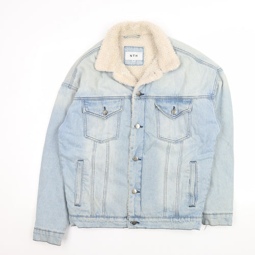 NTH Mens Blue Denim Sherpa Lined Bomber Jacket Size M