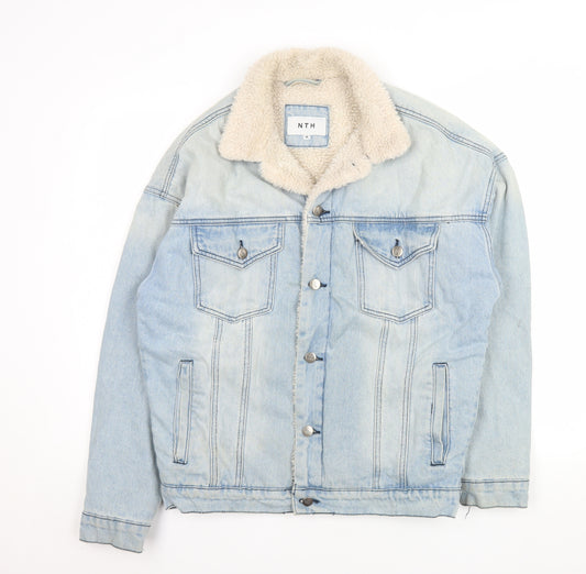 NTH Mens Blue Denim Sherpa Lined Bomber Jacket Size M
