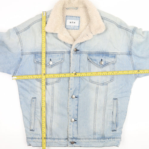 NTH Mens Blue Denim Sherpa Lined Bomber Jacket Size M