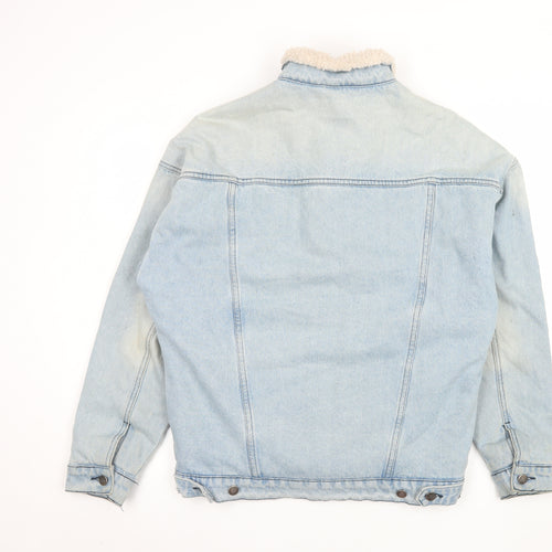 NTH Mens Blue Denim Sherpa Lined Bomber Jacket Size M