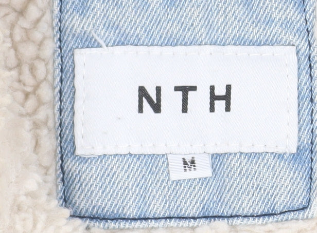 NTH Mens Blue Denim Sherpa Lined Bomber Jacket Size M