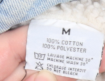 NTH Mens Blue Denim Sherpa Lined Bomber Jacket Size M