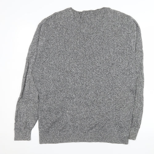 George Men’s Grey Cotton Chunky Knit V-Neck Button Pullover Jumper Medium