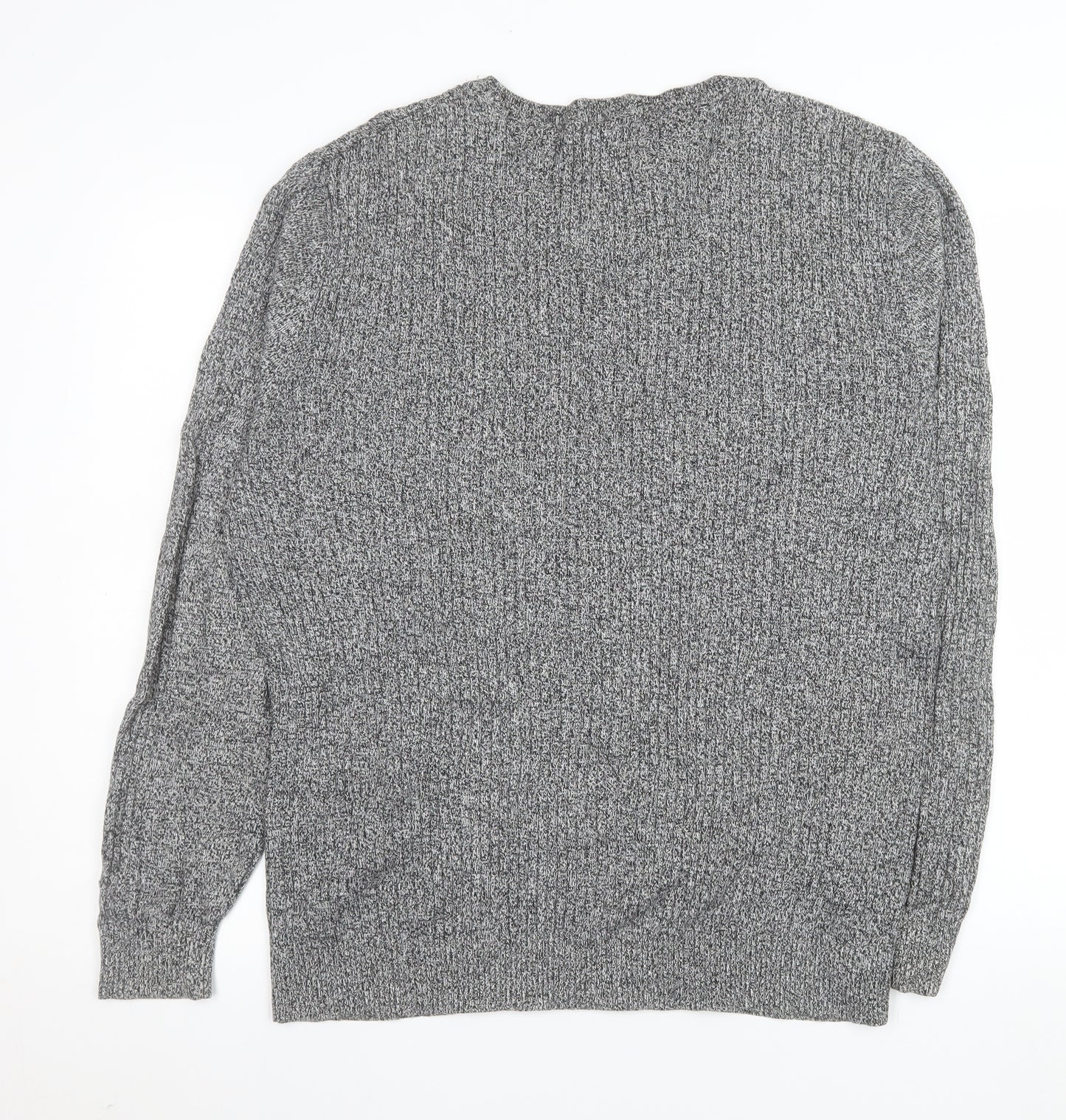 George Men’s Grey Cotton Chunky Knit V-Neck Button Pullover Jumper Medium