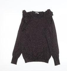 Tu Woman Black Glitter Ruffle Long Sleeve Knitted Blouse Size 8