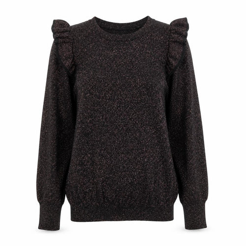 Tu Woman Black Glitter Ruffle Long Sleeve Knitted Blouse Size 8