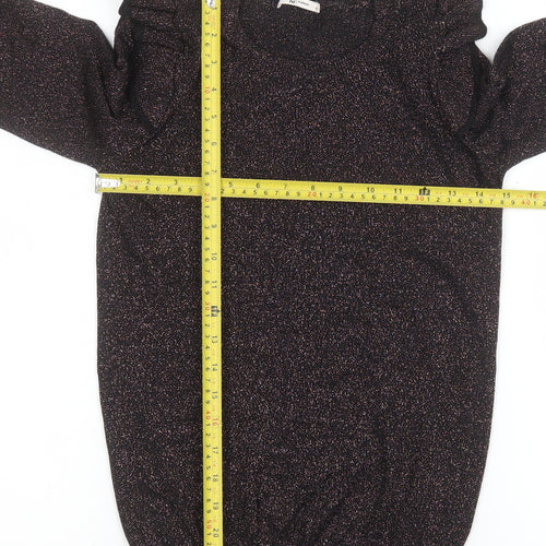 Tu Woman Black Glitter Ruffle Long Sleeve Knitted Blouse Size 8