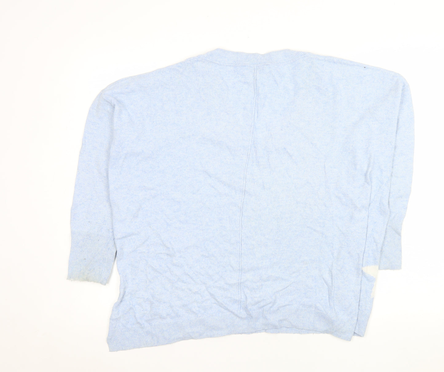 Mint Velvet Women's Blue Star V-Neck Cotton Cashmere Jumper Size M