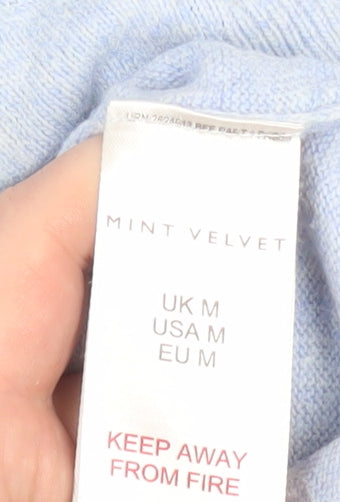 Mint Velvet Women's Blue Star V-Neck Cotton Cashmere Jumper Size M